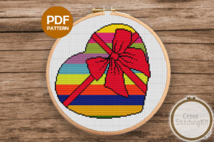 Heart Gift Shaped Modern Cross Stitch